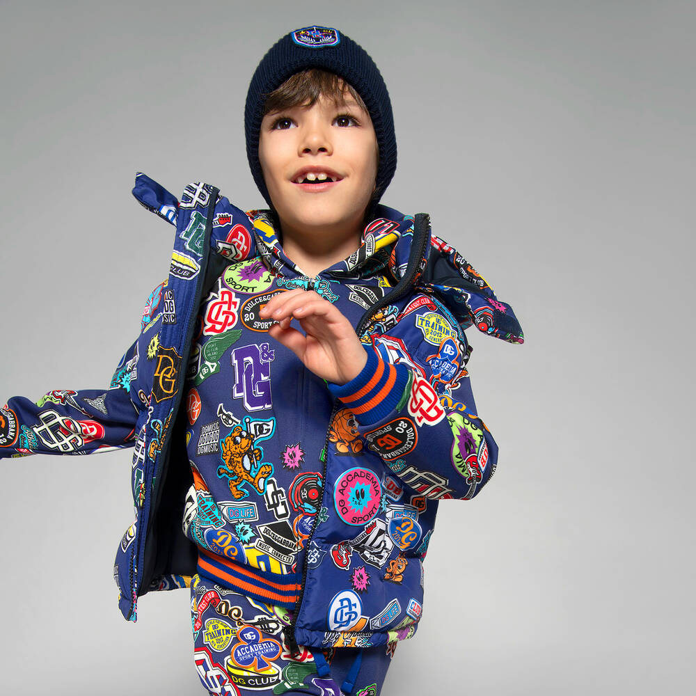Dolce & Gabbana - Boys Blue Badges Puffer Jacket | Childrensalon
