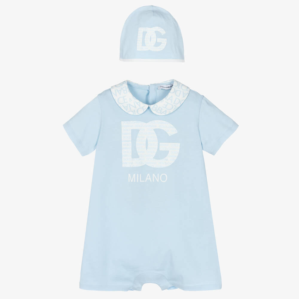 Dolce & Gabbana - طقم هدية أفرول قطن لون أزرق فاتح للمواليد | Childrensalon