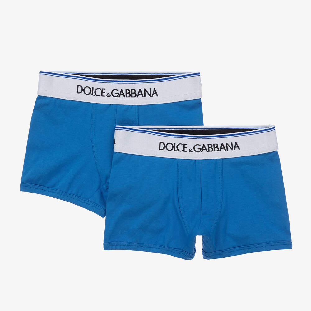 Shop Dolce & Gabbana Boys Blue Cotton Boxer Shorts (2 Pack)