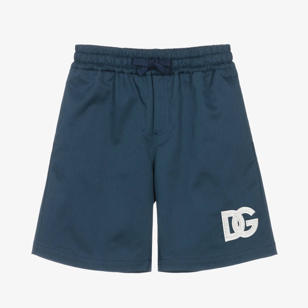 Dolce & Gabbana - Boys Blue Cotton Crossover DG Shorts | Childrensalon