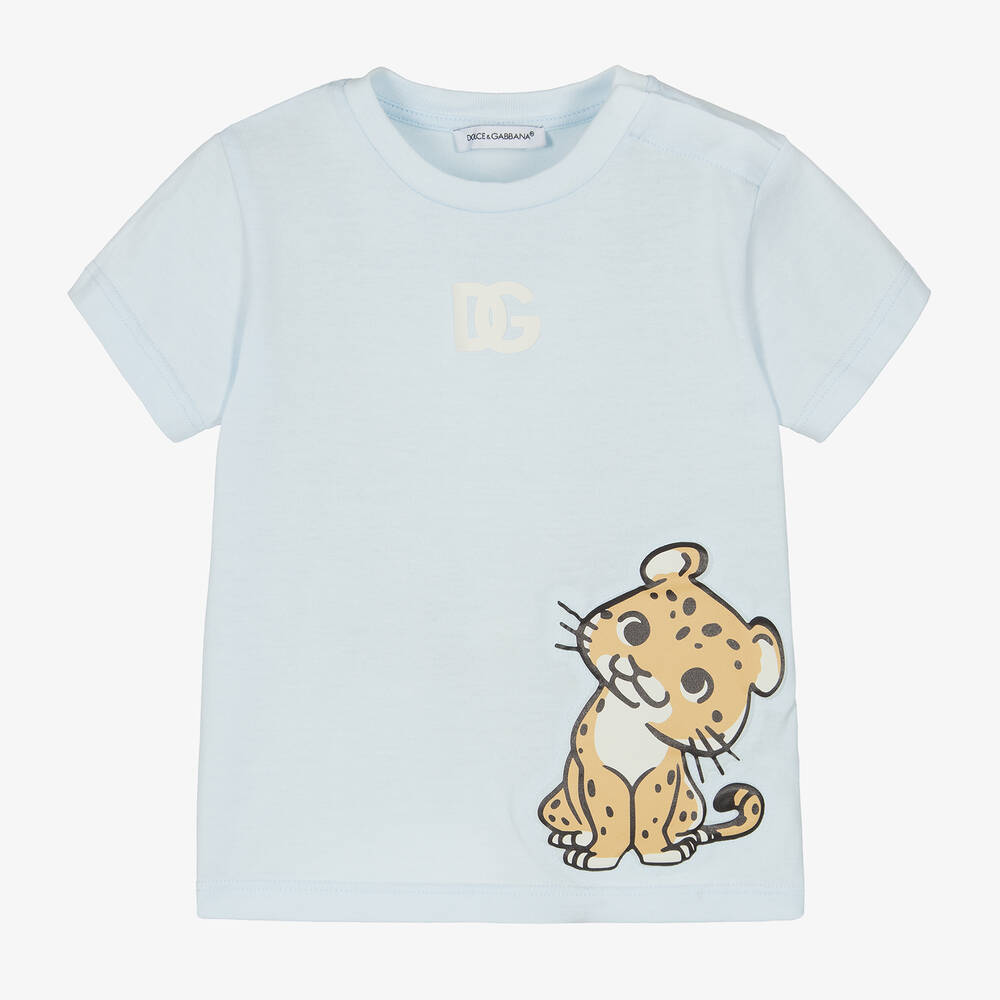 Dolce & Gabbana - Boys Blue Cotton Leopard T-Shirt | Childrensalon