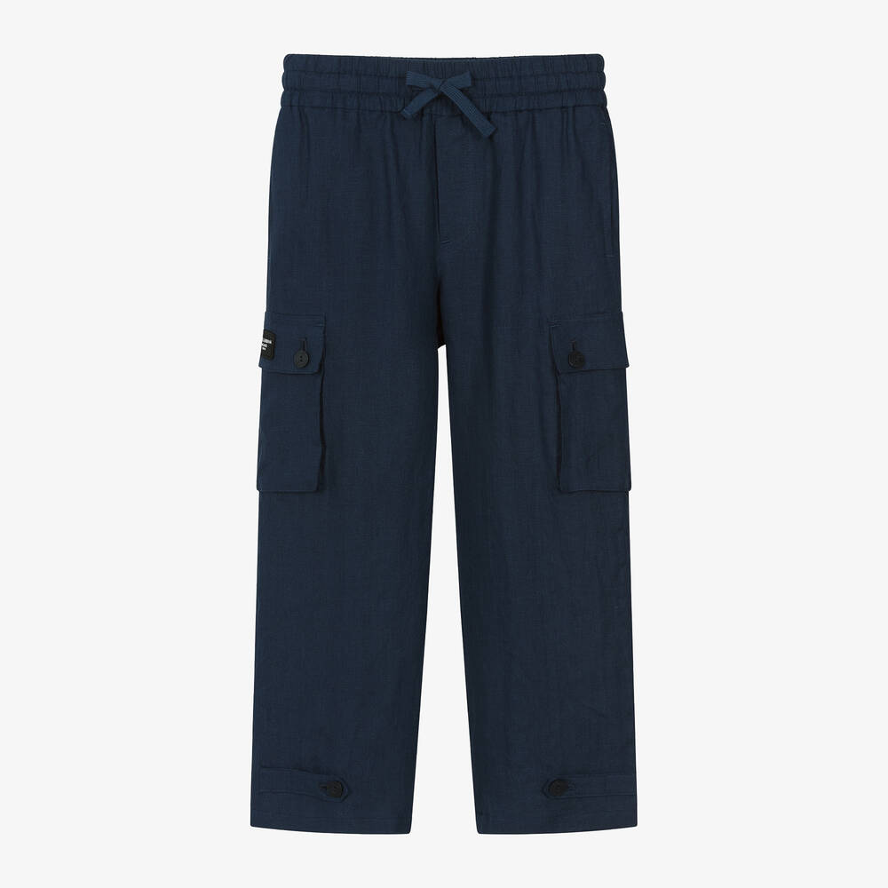 Dolce & Gabbana - Boys Blue Linen Cargo Trousers | Childrensalon
