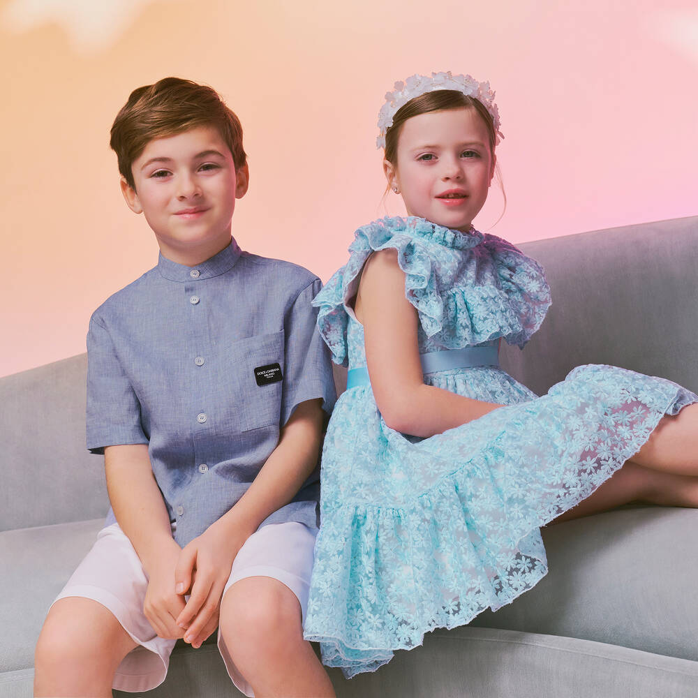 Dolce & Gabbana-قميص كتان لون أزرق للأولاد | Childrensalon