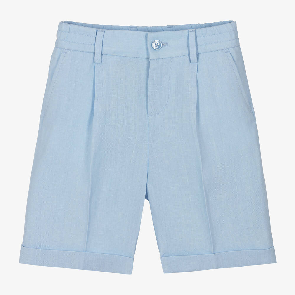 Shop Dolce & Gabbana Boys Blue Linen Shorts