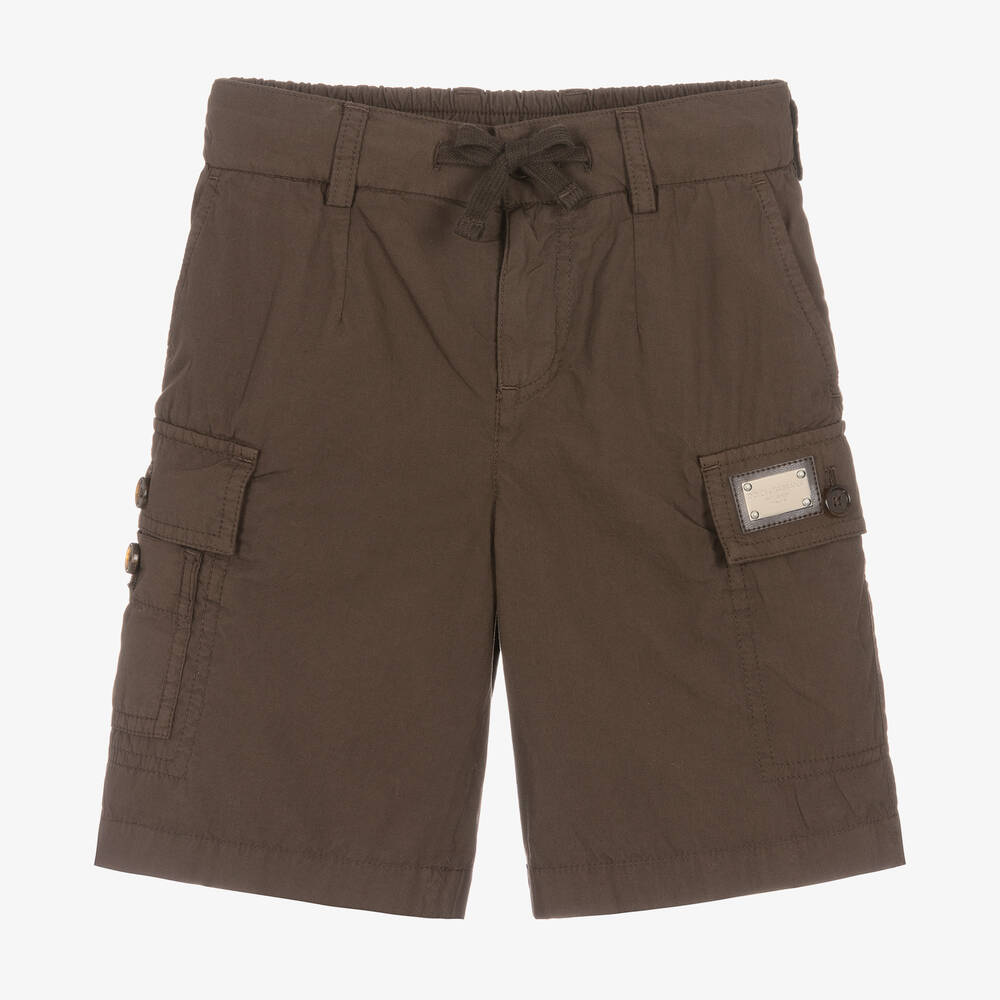 Shop Dolce & Gabbana Boys Brown Cotton Cargo Shorts