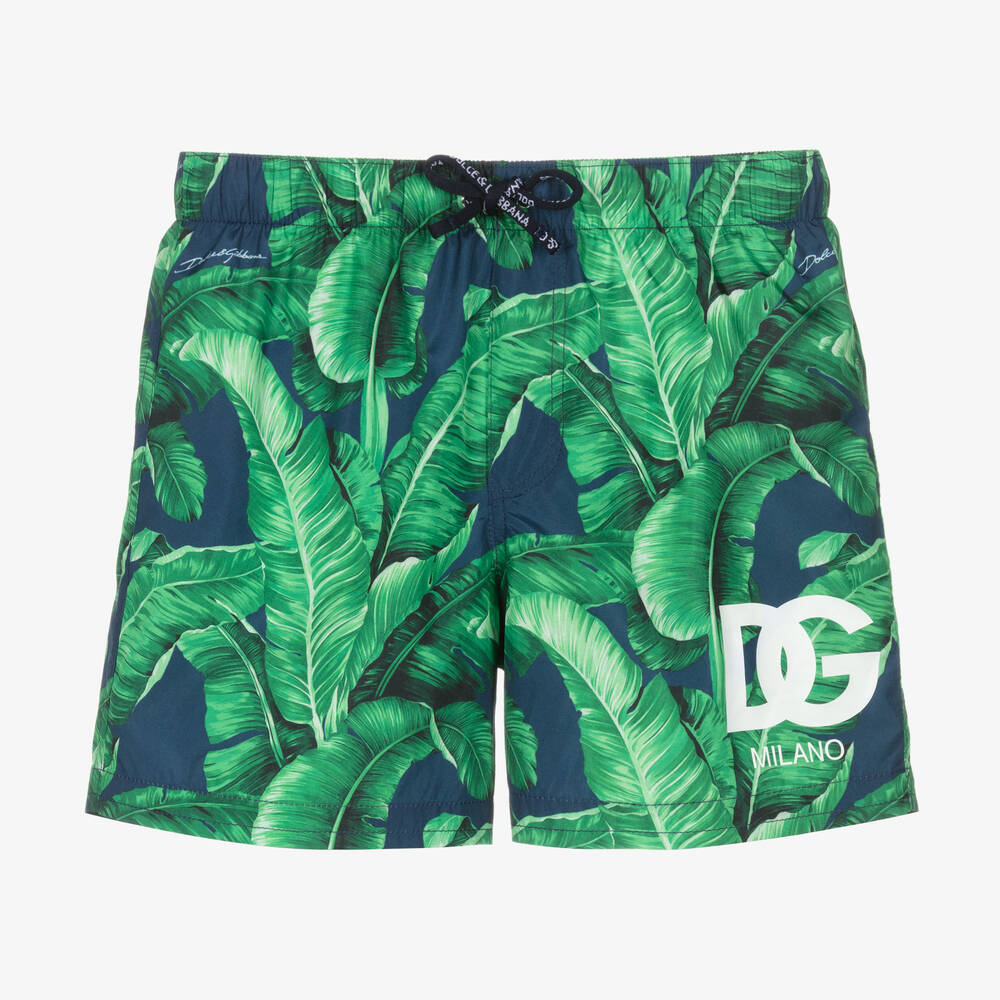 Dolce & Gabbana - Boys Green Banana Leaf Swim Shorts | Childrensalon