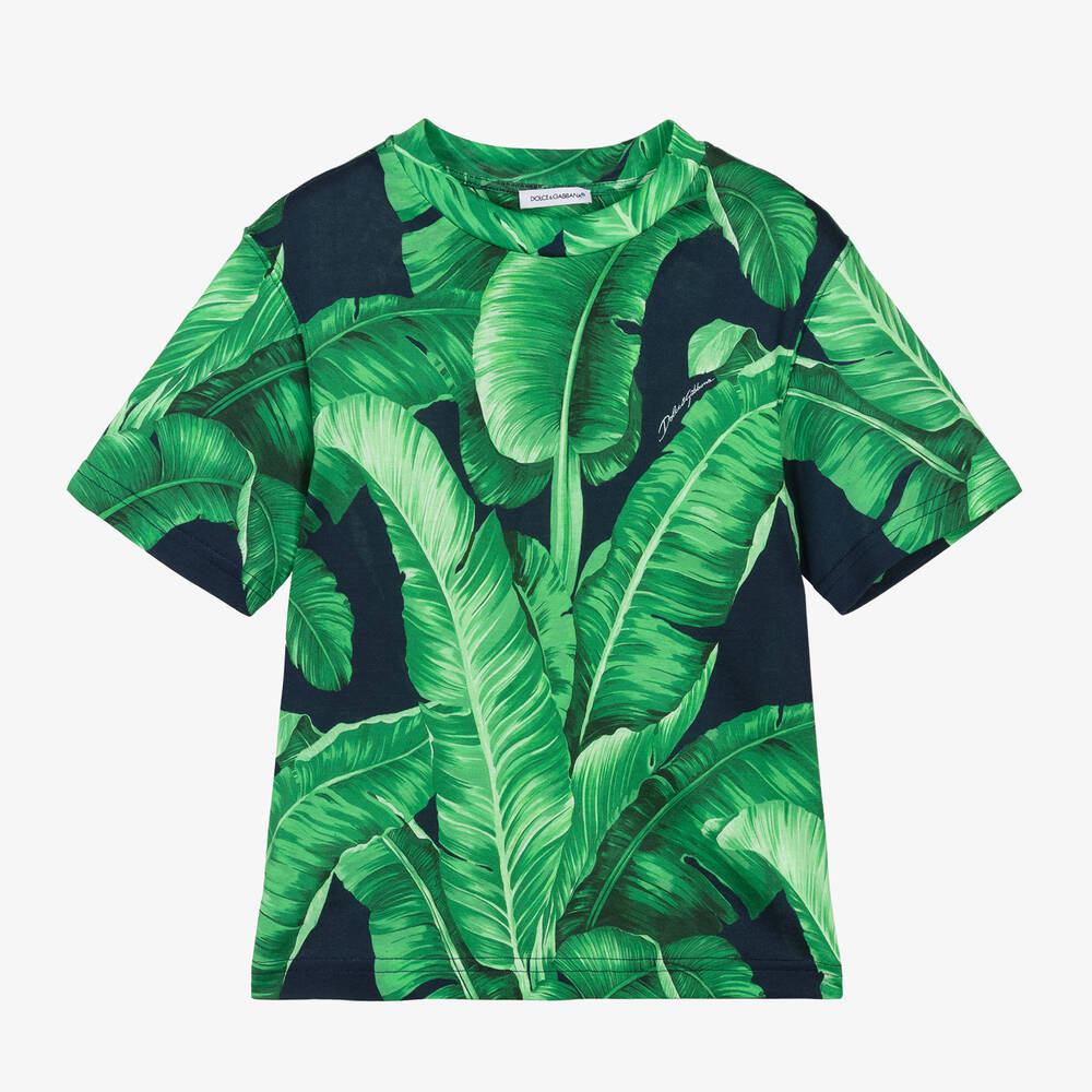 Dolce & Gabbana - Boys Green Cotton Banana Leaf T-Shirt | Childrensalon
