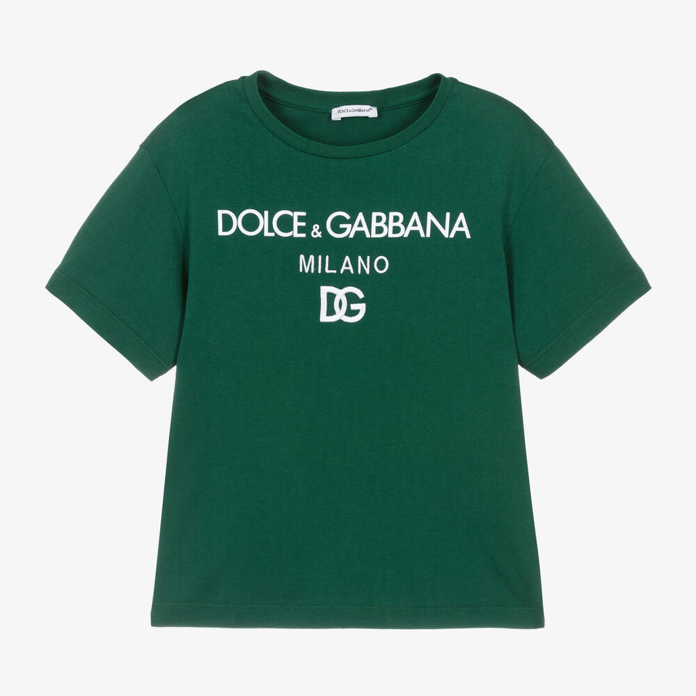 Shop Dolce & Gabbana Boys Green Cotton Crossover Dg T-shirt
