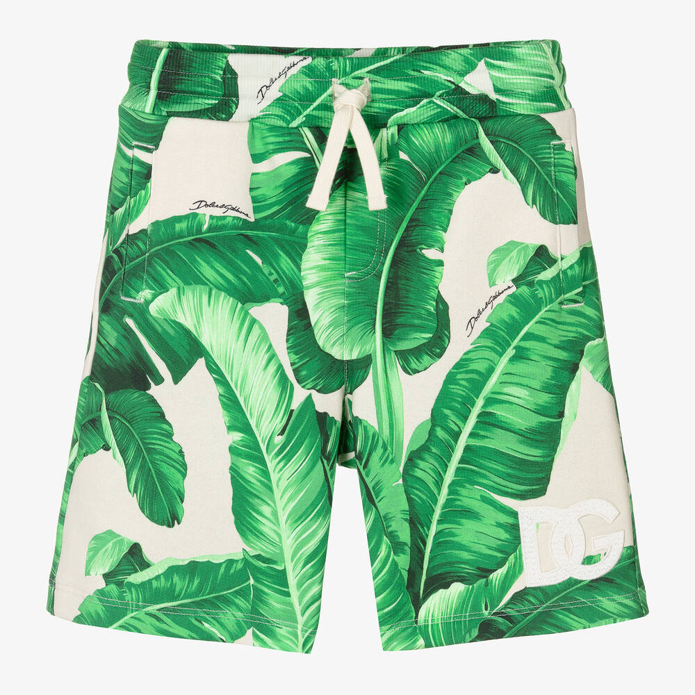 Shop Dolce & Gabbana Boys Green Cotton Leaf Shorts