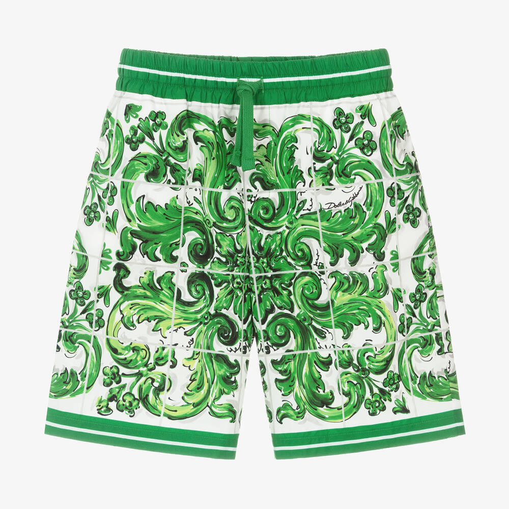 Dolce & Gabbana - Boys Green Cotton Majolica Print Shorts | Childrensalon