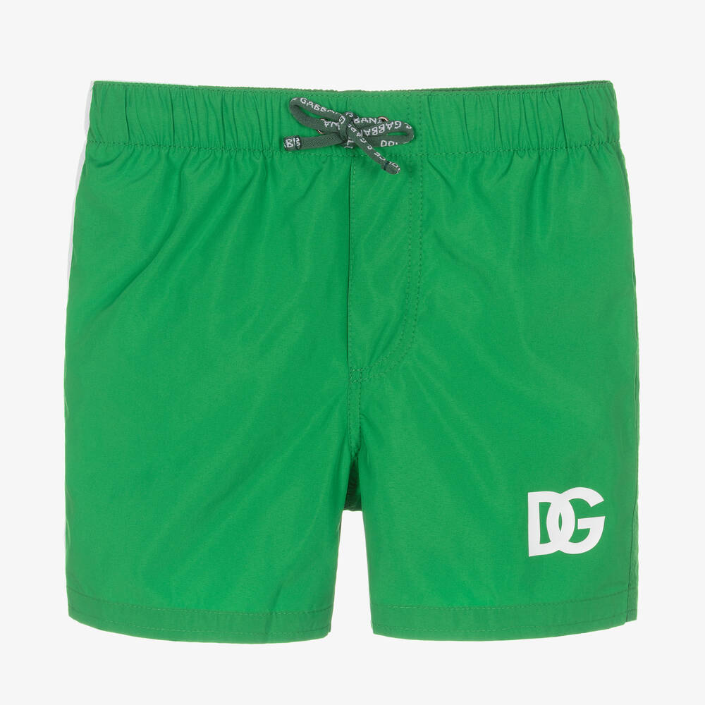 Dolce & Gabbana - Boys Green Crossover DG Swim Shorts | Childrensalon
