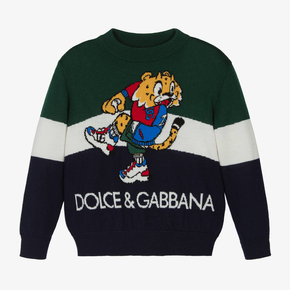 Dolce & Gabbana Kids' Boys Green Striped Tiger Sweater