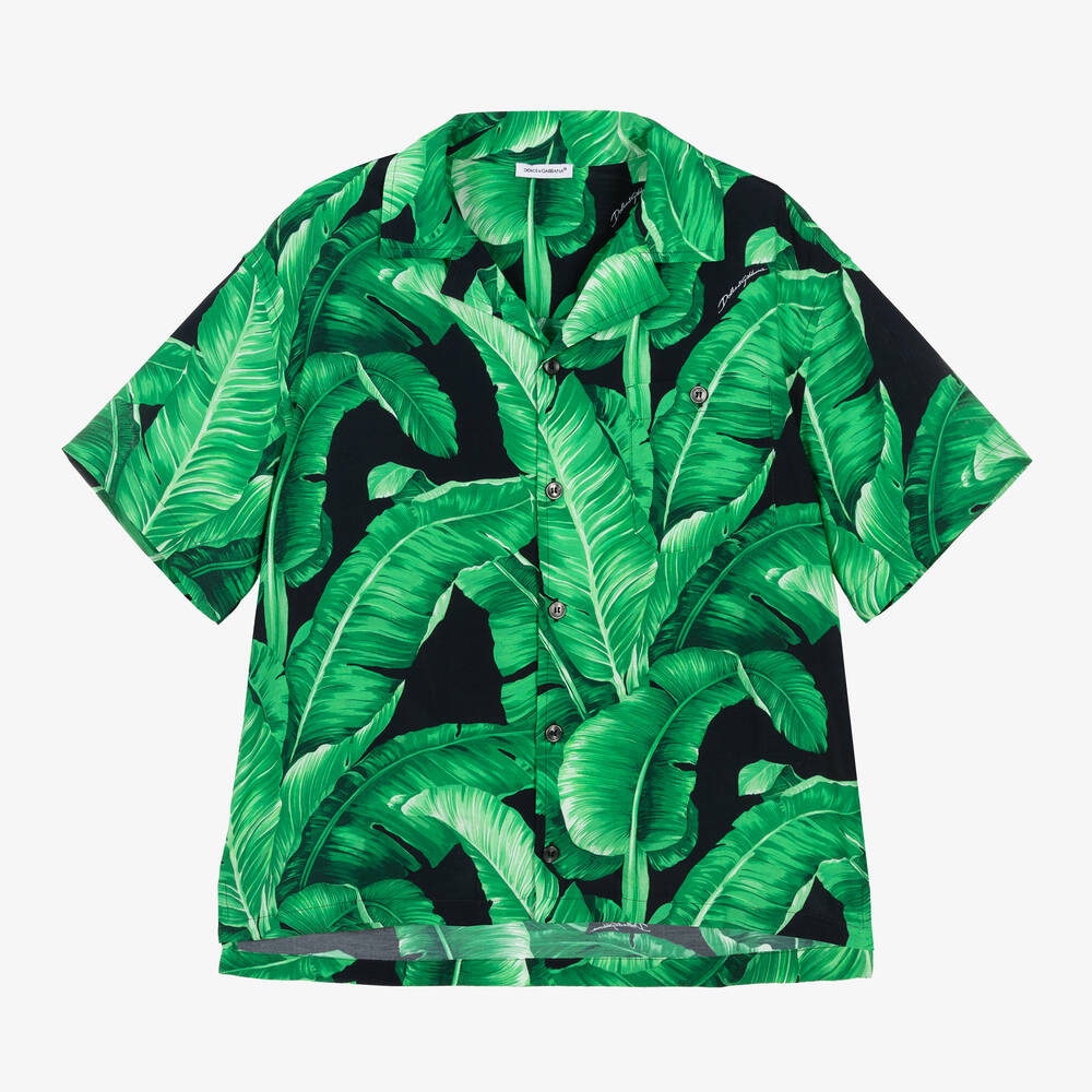 Dolce & Gabbana - Boys Green Viscose Banana Leaf Shirt | Childrensalon
