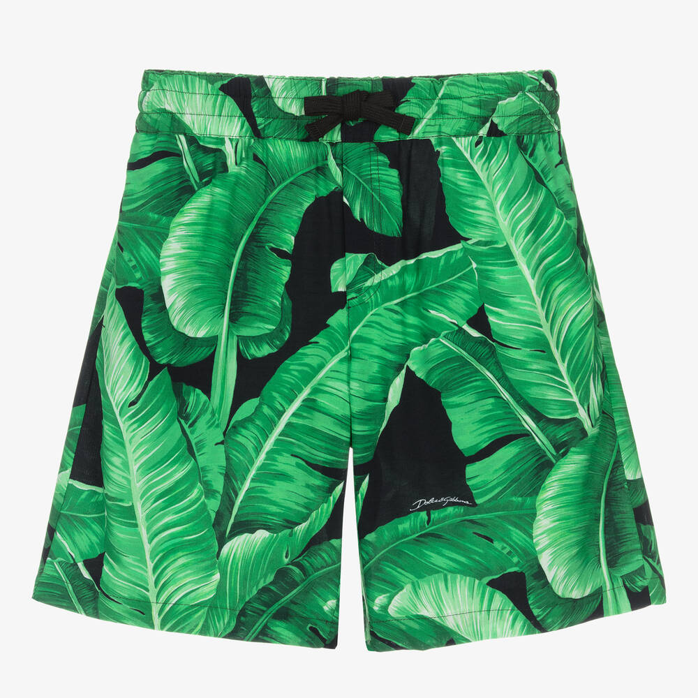 Dolce & Gabbana - Boys Green Viscose Banana Leaf Shorts | Childrensalon