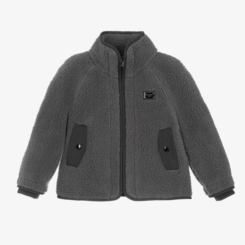 Dolce & Gabbana - Boys Grey Sherpa Fleece Jacket | Childrensalon