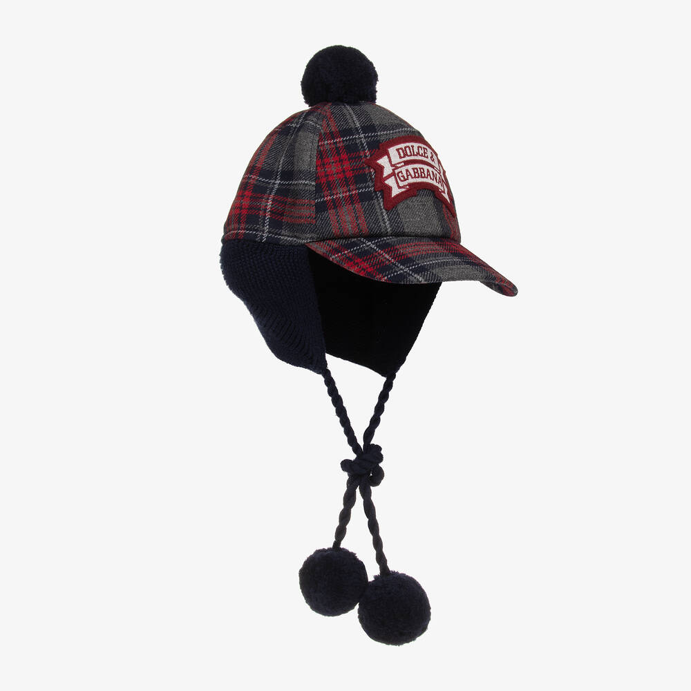 Dolce & Gabbana - Boys Grey Tartan Wool Cap | Childrensalon