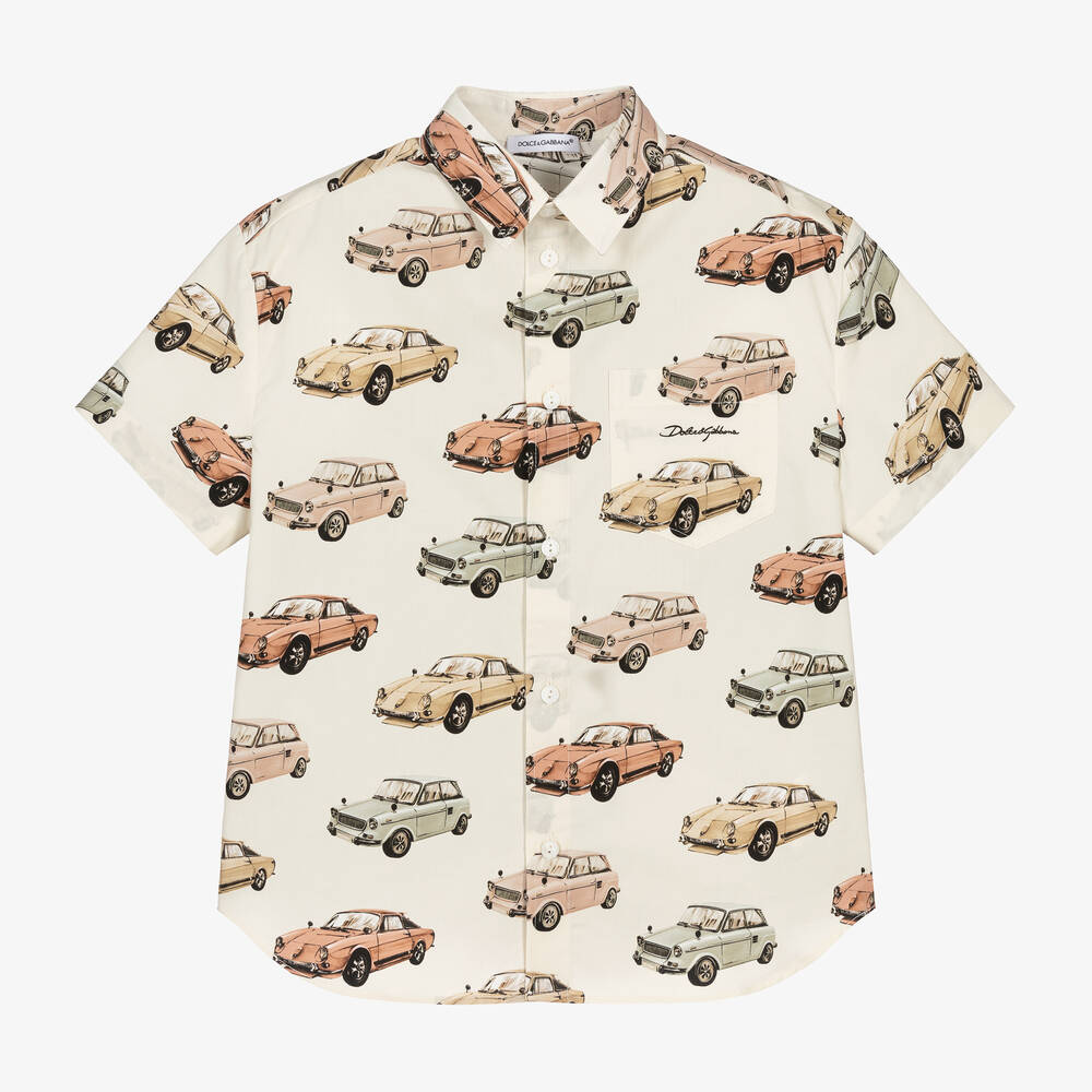 Shop Dolce & Gabbana Boys Ivory Cotton Classic Car Shirt