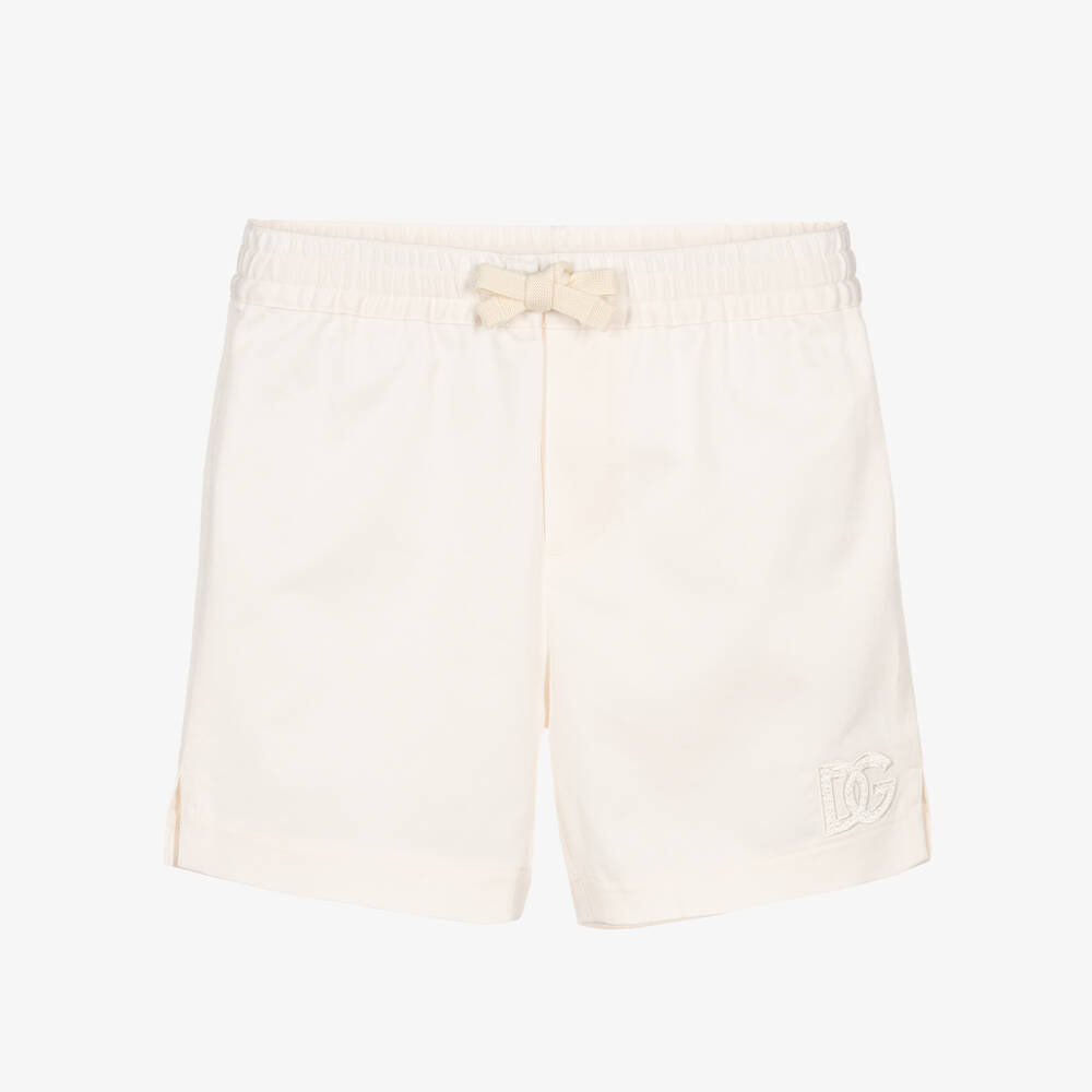 Shop Dolce & Gabbana Boys Ivory Cotton Crossover Dg Shorts