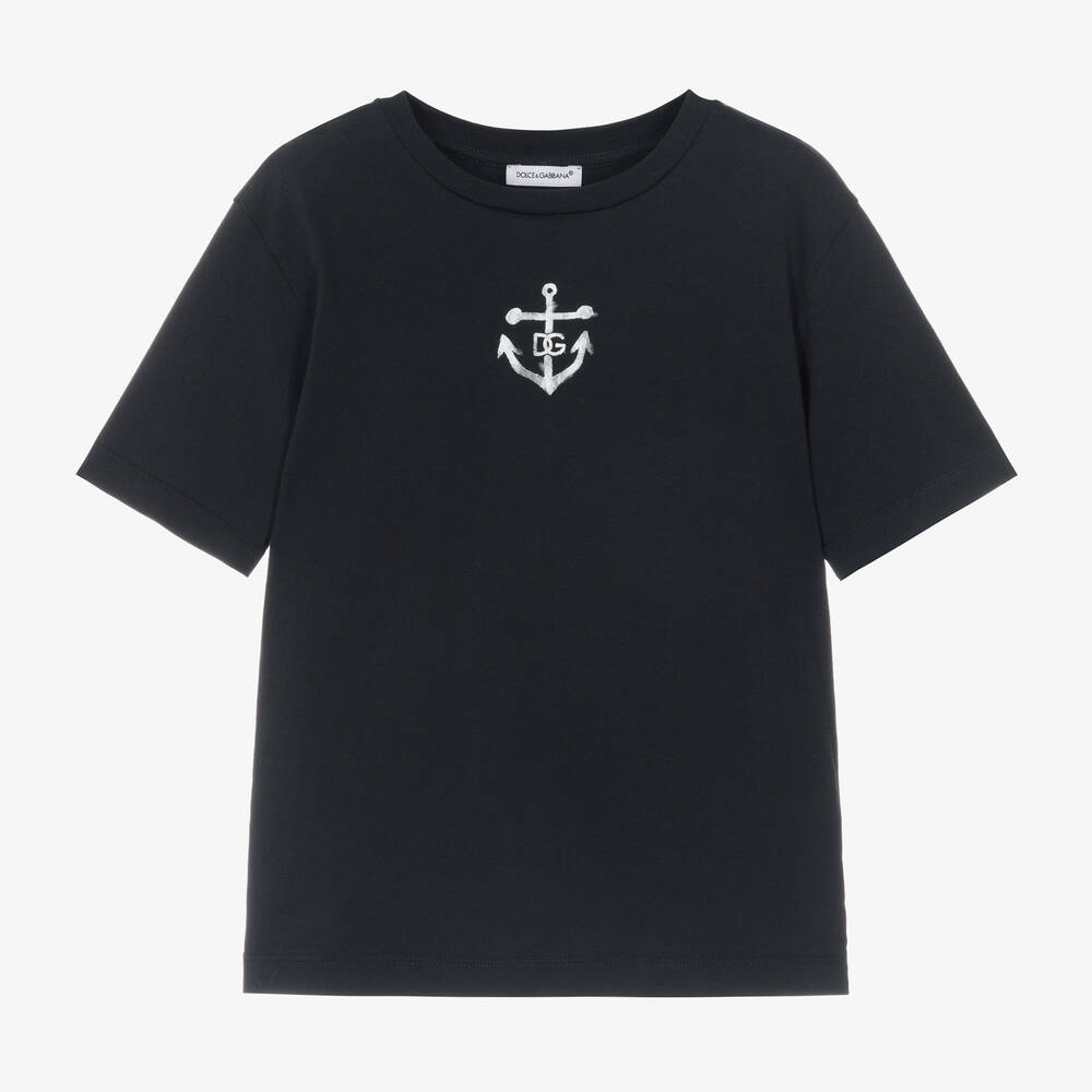 Shop Dolce & Gabbana Boys Navy Blue Dg Anchor T-shirt