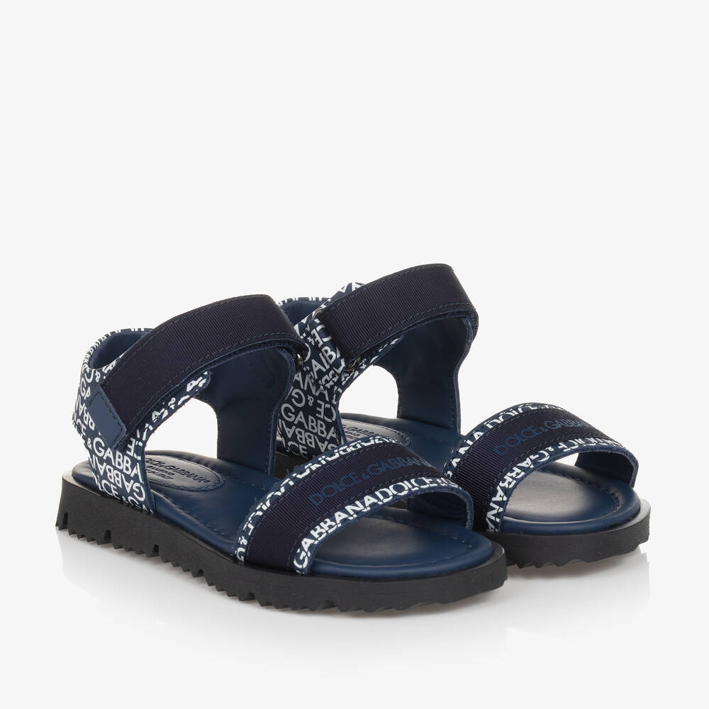 Dolce & Gabbana - Sandales bleu marine en cuir garçon | Childrensalon