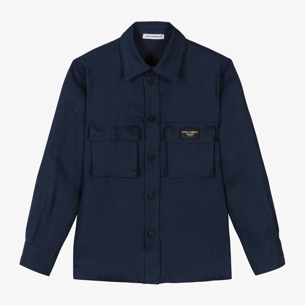 Dolce & Gabbana - Boys Navy Blue Linen Shirt | Childrensalon