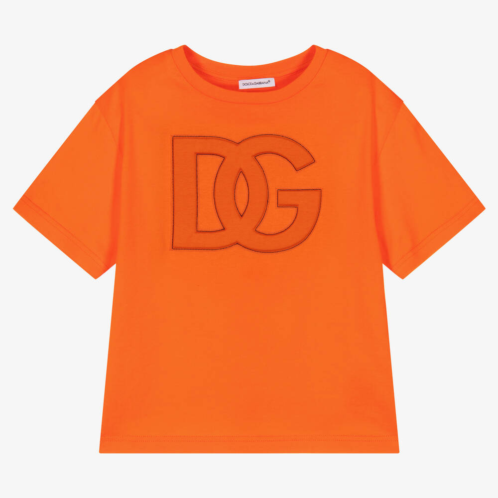 Dolce & Gabbana - Boys Orange Cotton DG Logo T-Shirt | Childrensalon