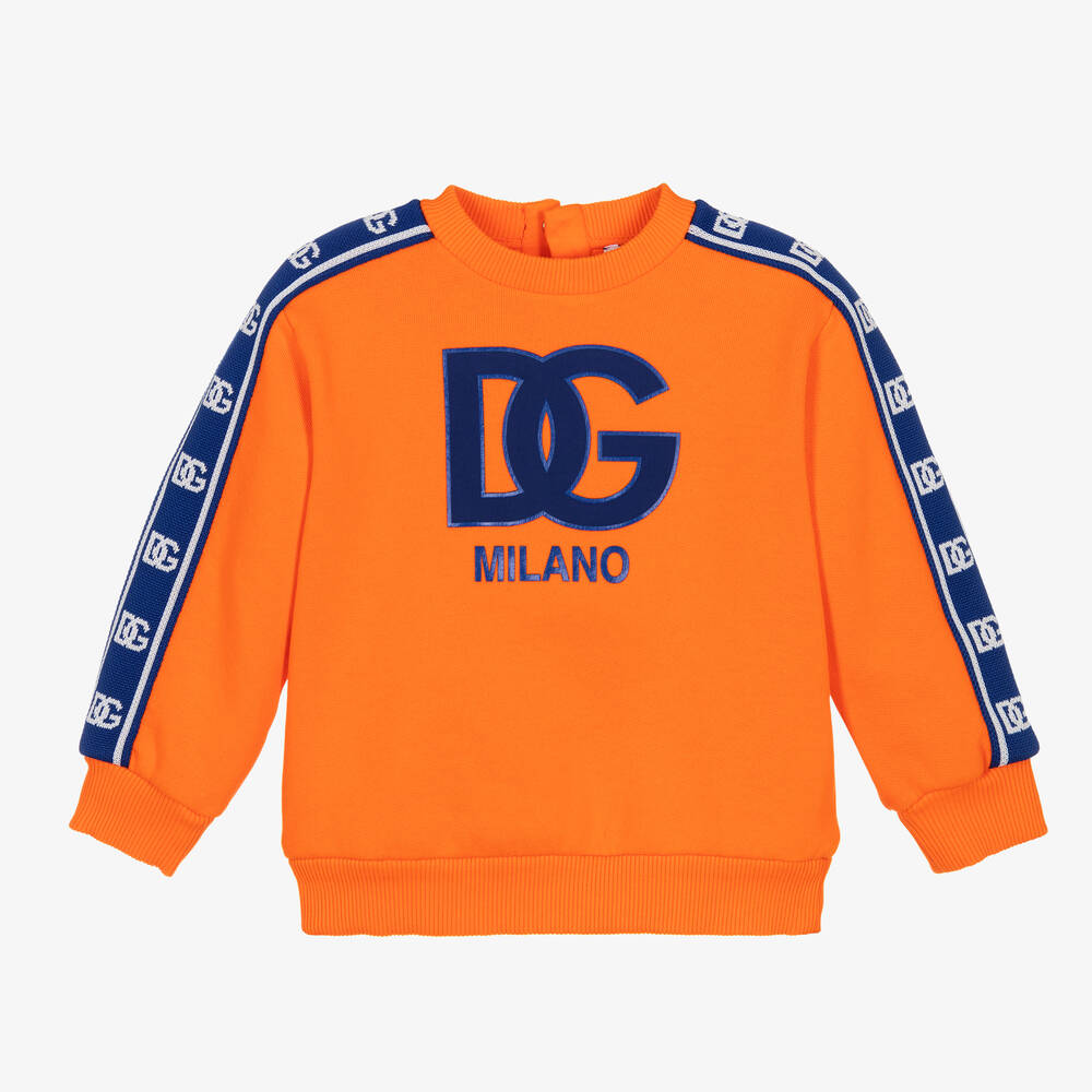 Dolce & Gabbana - سويتشيرت أطفال ولادي قطن لون برتقالي وأزرق | Childrensalon