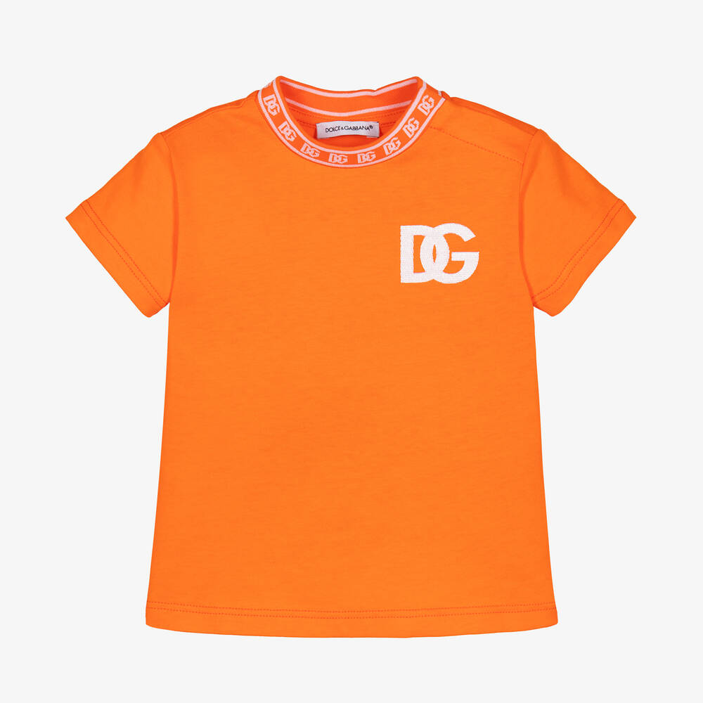 Dolce & Gabbana - تيشيرت أطفال ولادي قطن لون برتقالي | Childrensalon