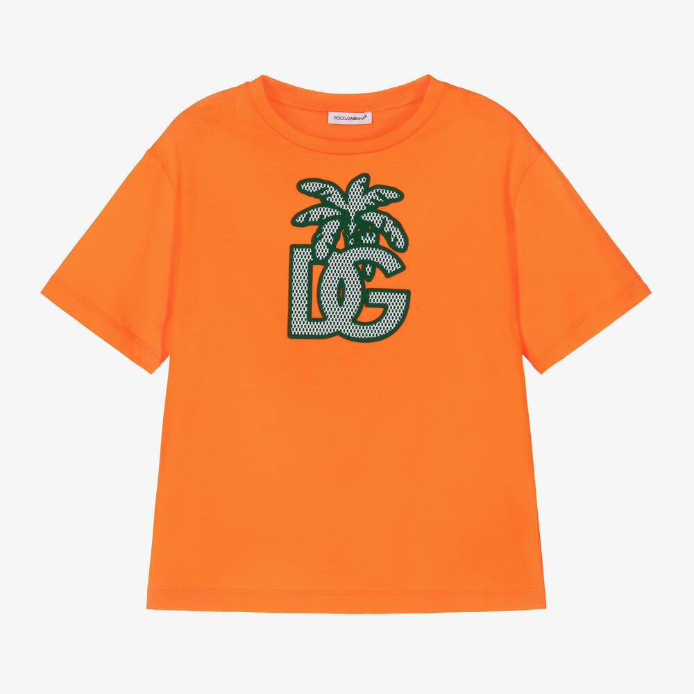 Dolce & Gabbana - Boys Orange Cotton Palm Tree T-Shirt | Childrensalon