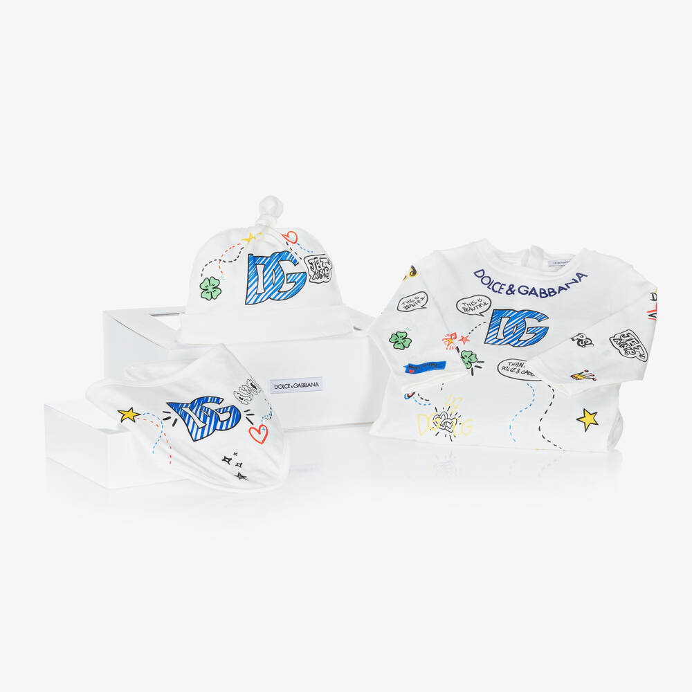 Dolce & Gabbana - Boys White Cotton Babysuit Set | Childrensalon