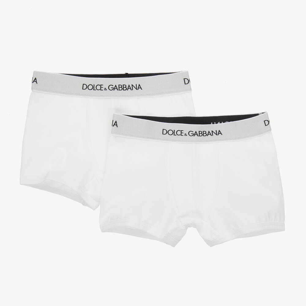Dolce & Gabbana - شورت بوكسر قطن جيرسي لون أبيض للأولاد (عدد 2) | Childrensalon