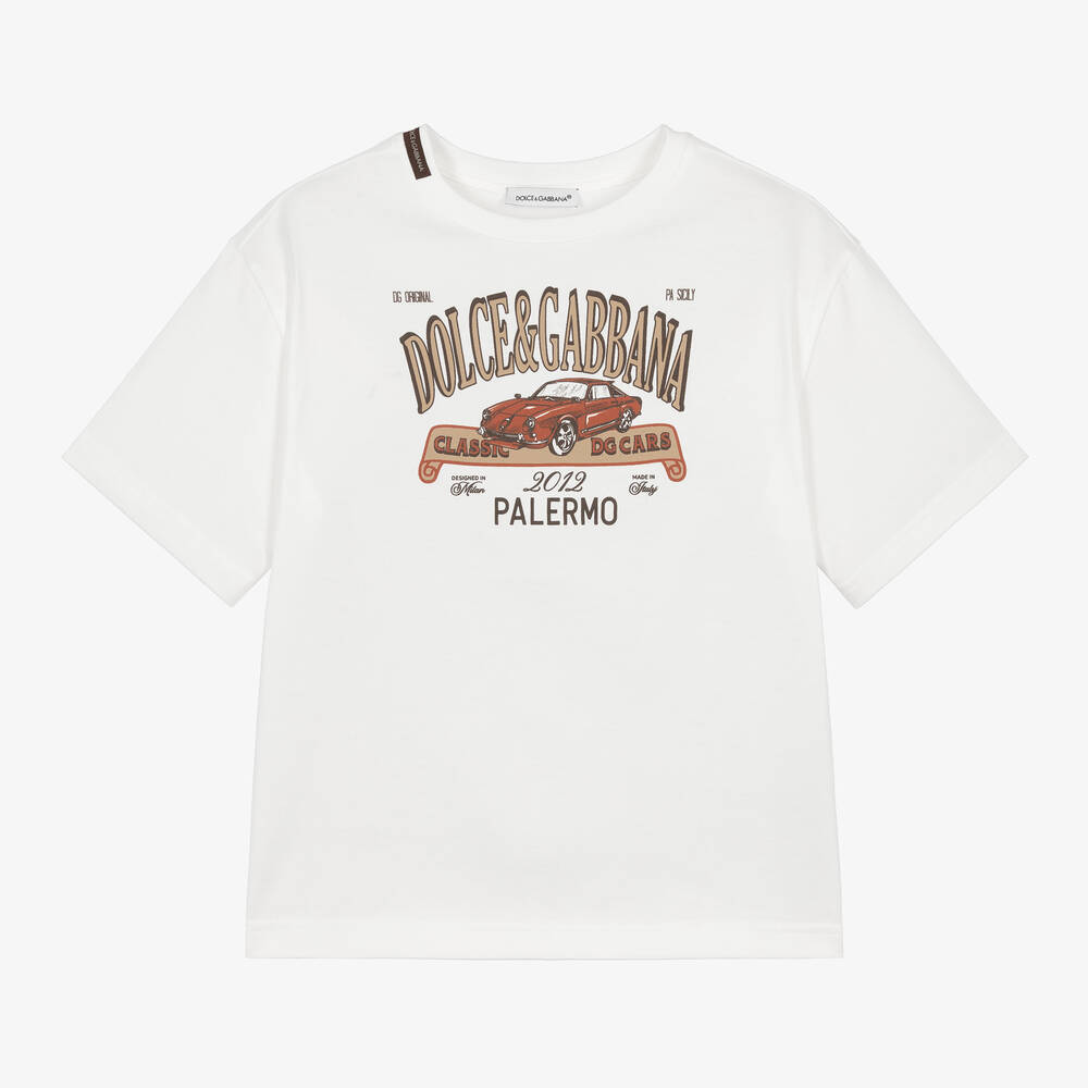 Shop Dolce & Gabbana Boys White Cotton Classic Car T-shirt