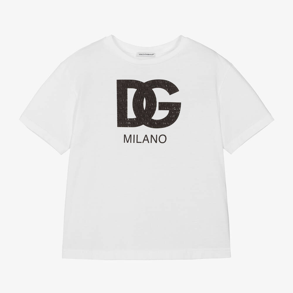 Dolce & Gabbana - Белая хлопковая футболка DG для мальчиков | Childrensalon
