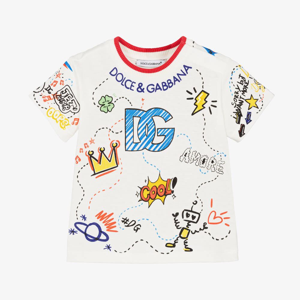 Dolce & Gabbana - Boys White Cotton Graphic Print T-Shirt | Childrensalon