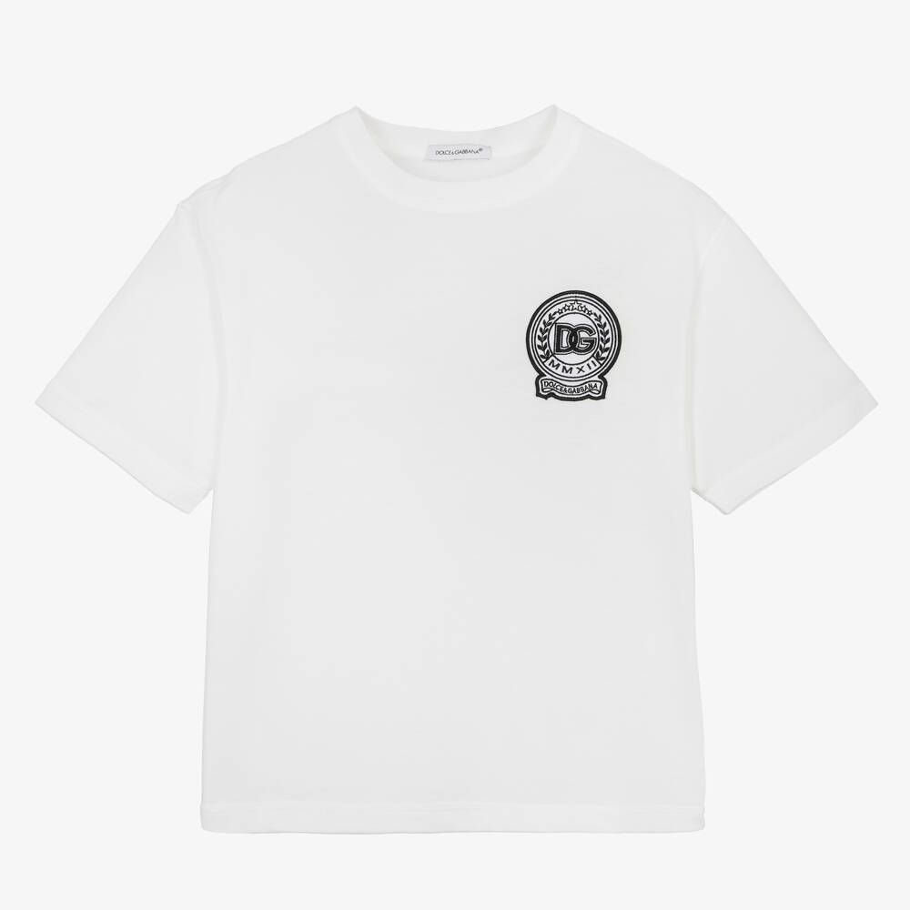 Dolce & Gabbana - Boys White Cotton T-Shirt | Childrensalon