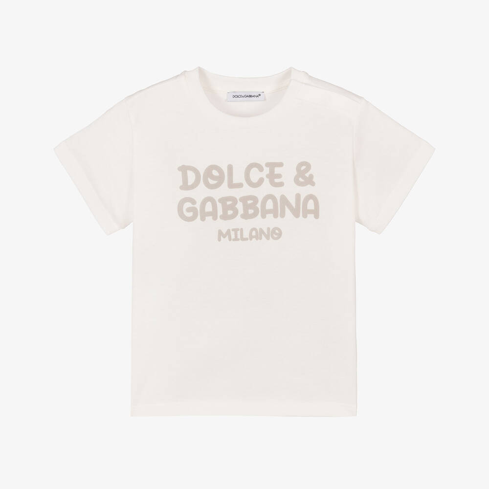 Dolce & Gabbana Babies' Boys White Cotton T-shirt In Neutral