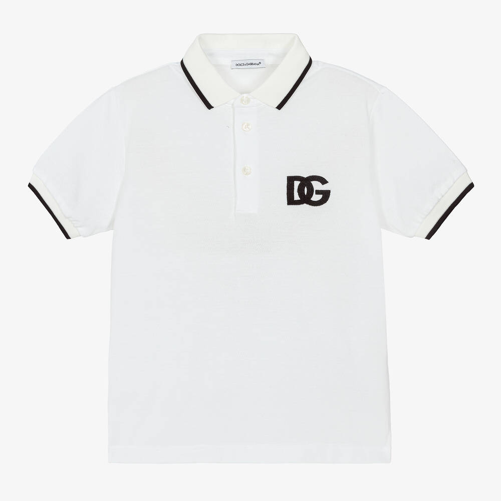 Dolce & Gabbana Kids' Piqué Polo-shirt With Dg Logo Embroidery In White