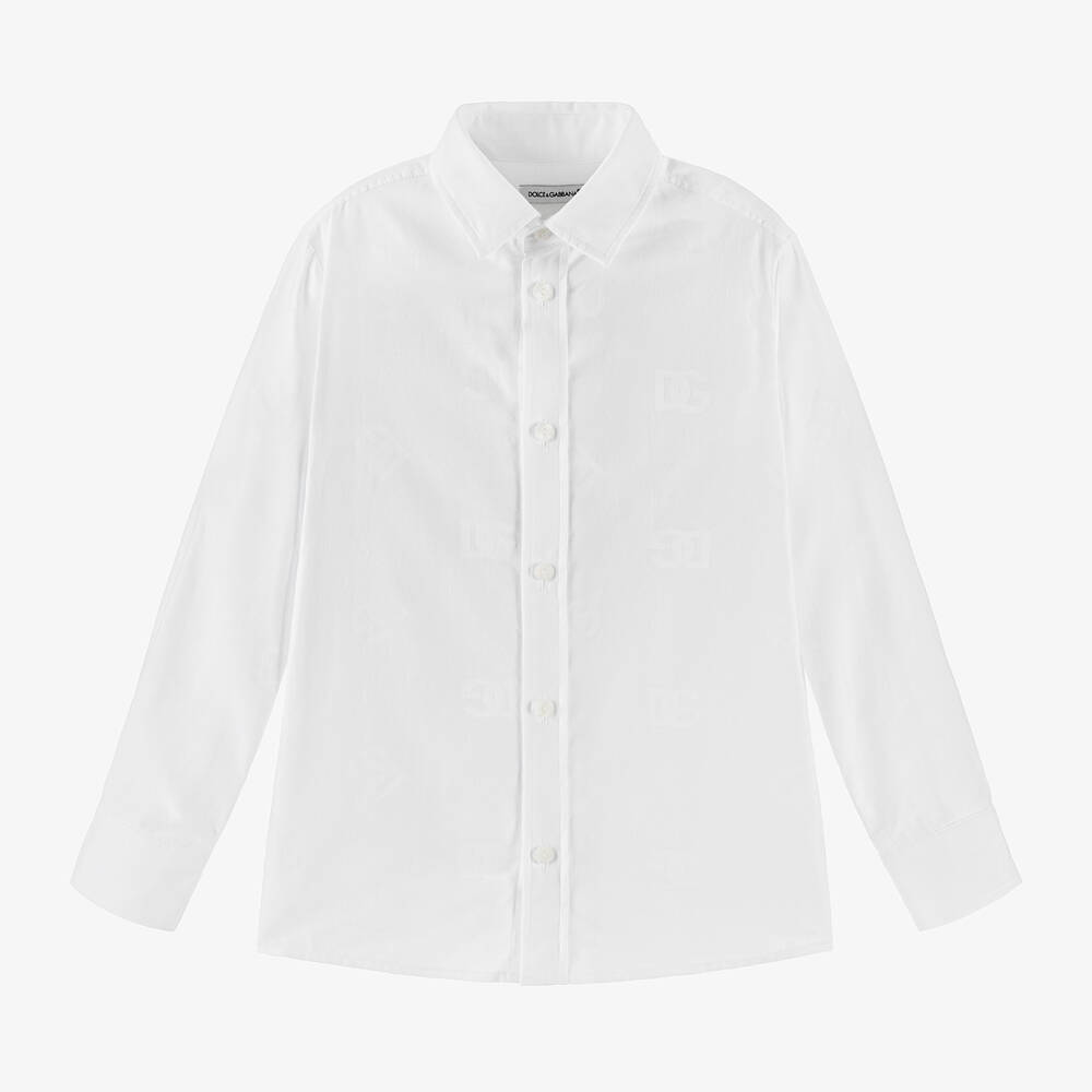 Dolce & Gabbana - Белая хлопковая рубашка с принтом DG для мальчиков | Childrensalon