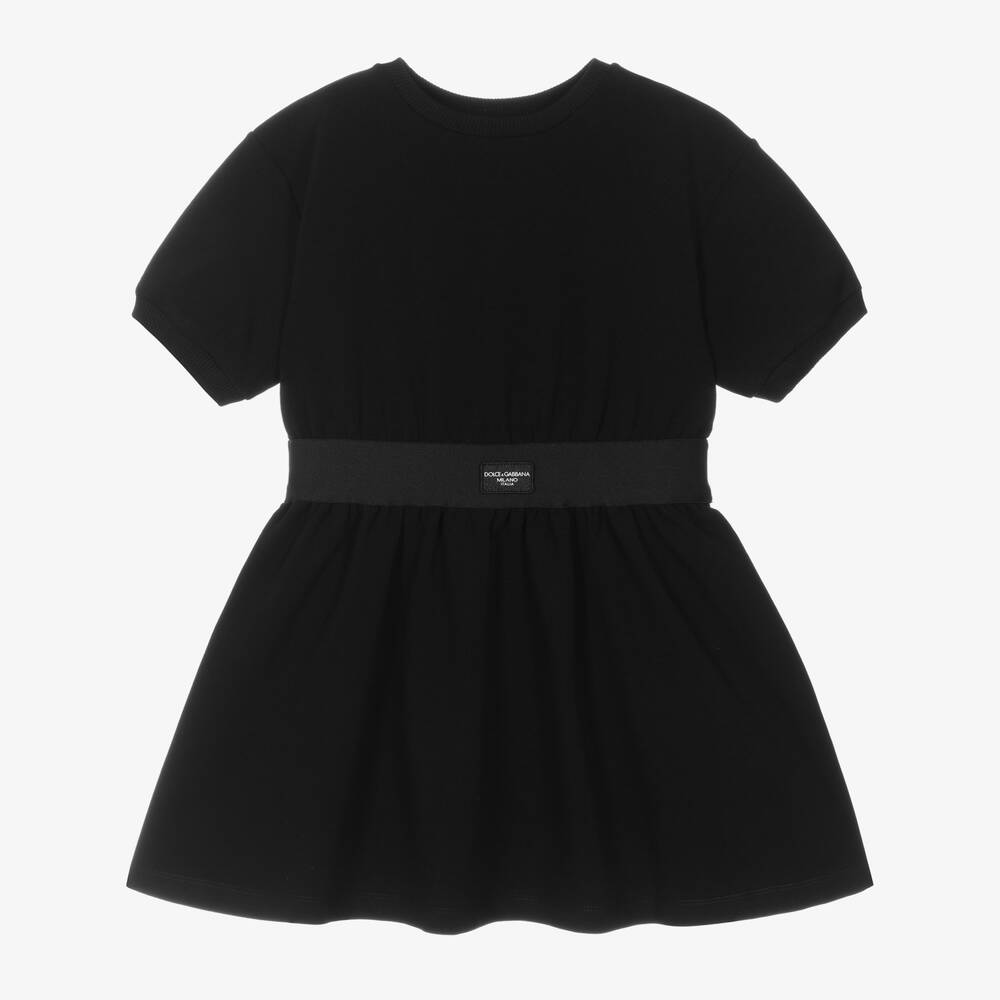 Dolce & Gabbana - Girls Black Cotton Jersey Dress | Childrensalon