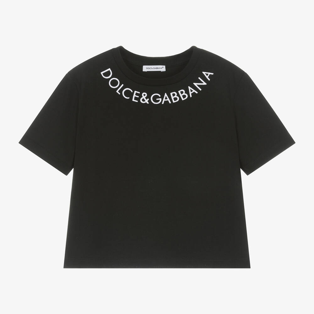 Dolce & Gabbana - Черная футболка из хлопкового джерси для девочек | Childrensalon