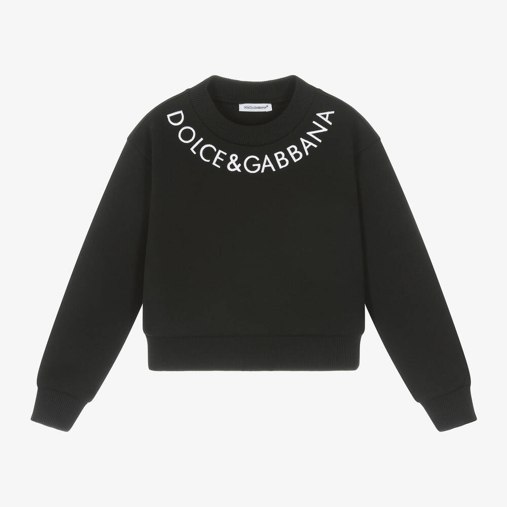 Dolce & Gabbana - سويتشيرت قطن جيرسي لون أسود للبنات | Childrensalon
