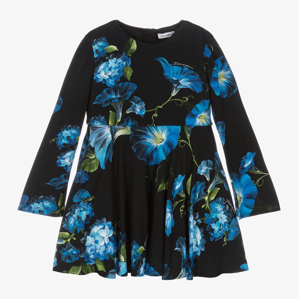 Dolce & Gabbana - Girls Black Floral Jersey Dress | Childrensalon