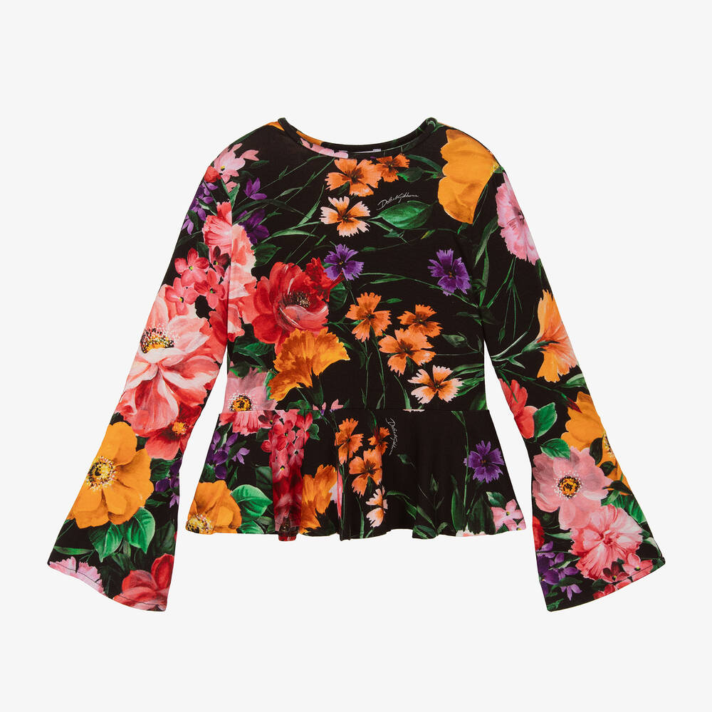 Dolce & Gabbana - Girls Black Floral Top | Childrensalon