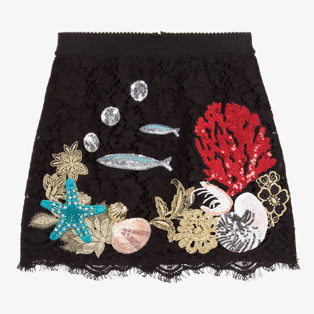 Dolce & Gabbana Babies' Girls Black Lace Seaside Skirt