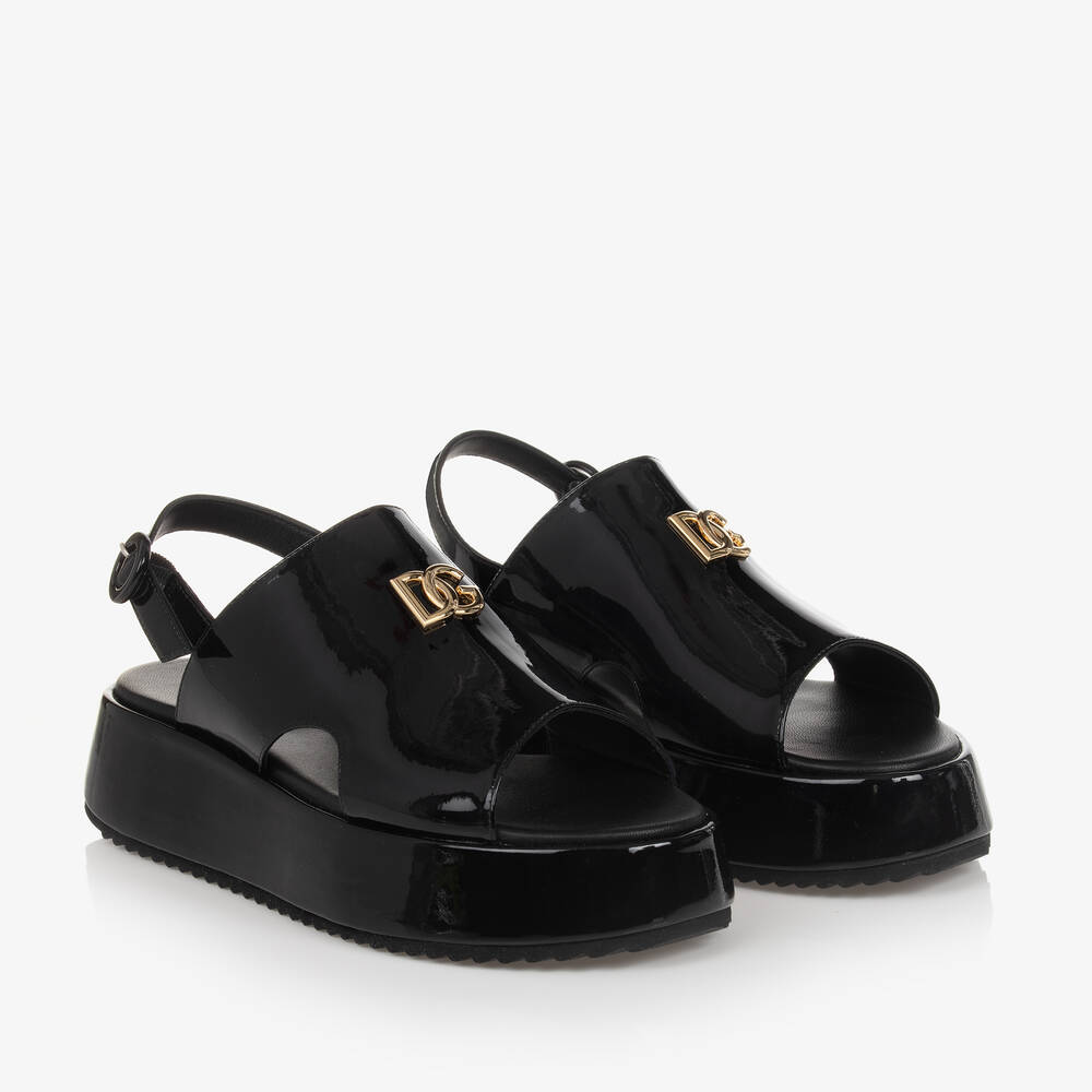 Dolce & Gabbana - Girls Black Patent Flatform Sandals | Childrensalon
