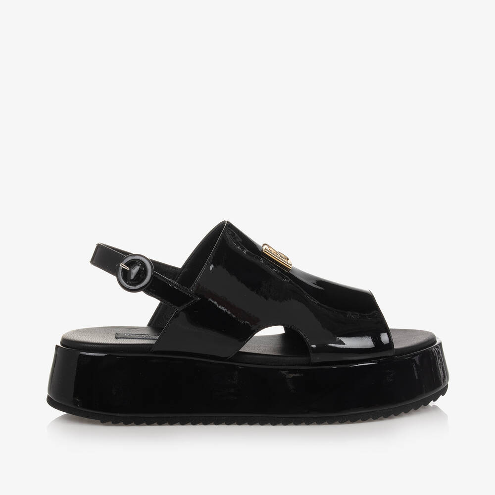 Shop Dolce & Gabbana Girls Black Patent Flatform Sandals