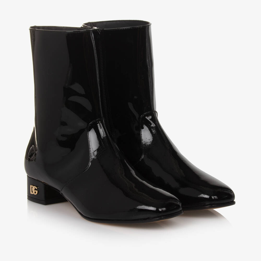 Dolce & Gabbana - Girls Black Patent Leather Boots | Childrensalon