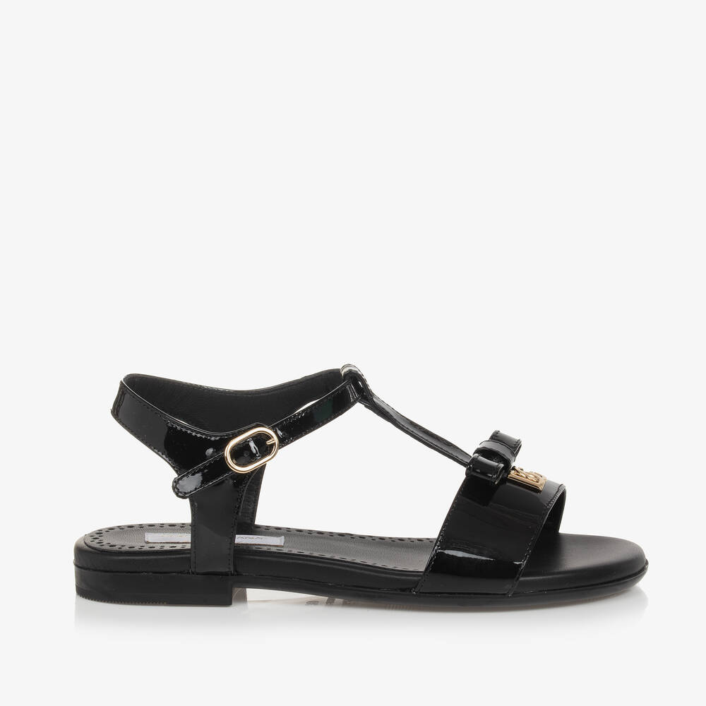 Dolce & Gabbana Kids' Girls Black Patent Leather Dg Sandals