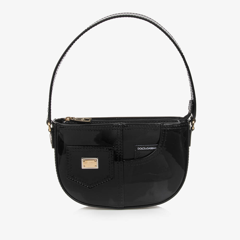 Dolce & Gabbana - Girls Black Patent Leather  Handbag (18cm) | Childrensalon