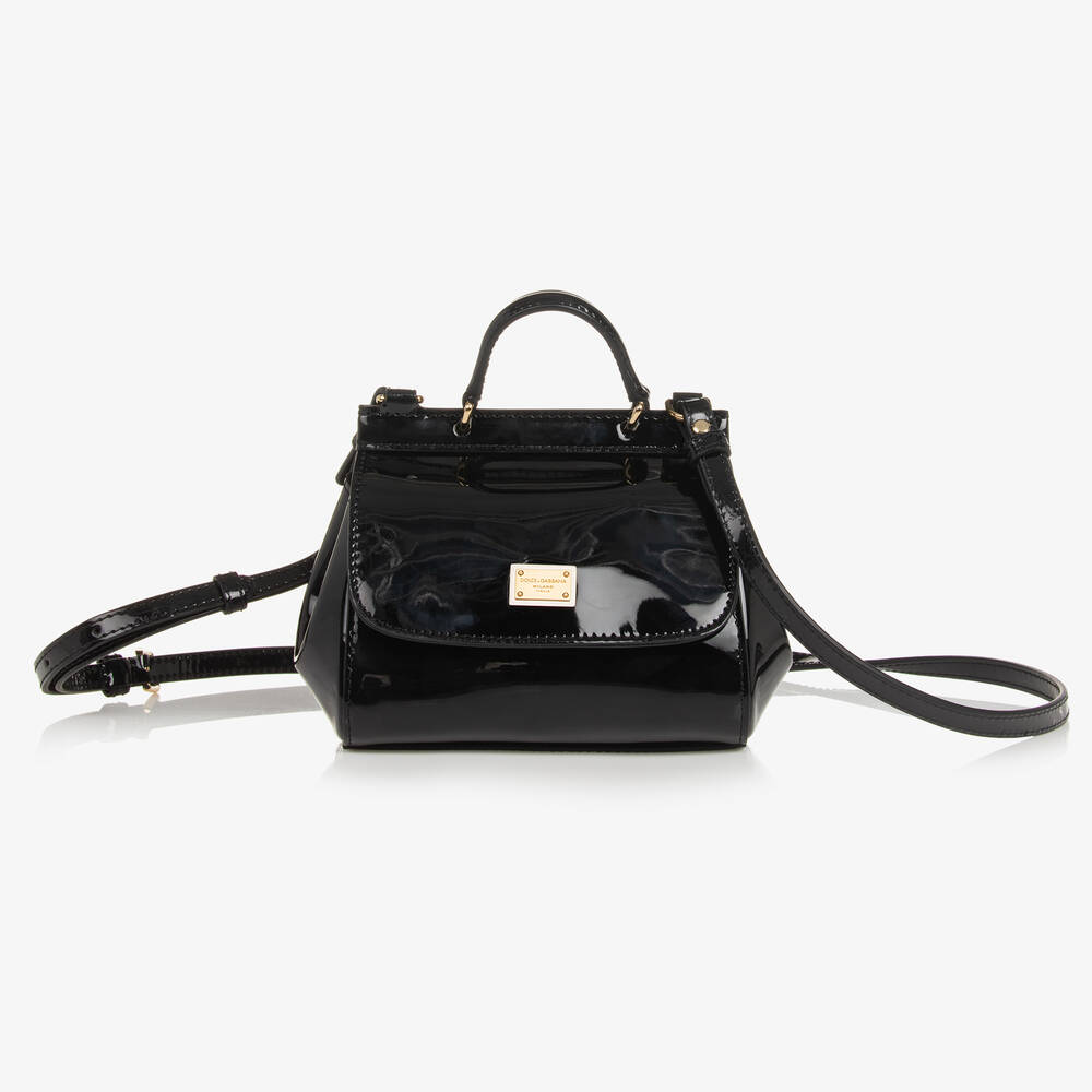 Dolce & Gabbana - Girls Black Patent Leather Sicily Bag (14cm) | Childrensalon